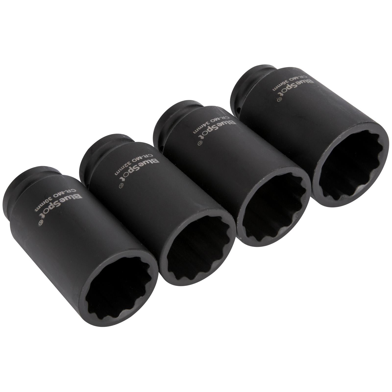 BlueSpot Deep Impact Socket Set 1/2" Drive Chrome Molybdenum 30-36mm 4 Piece