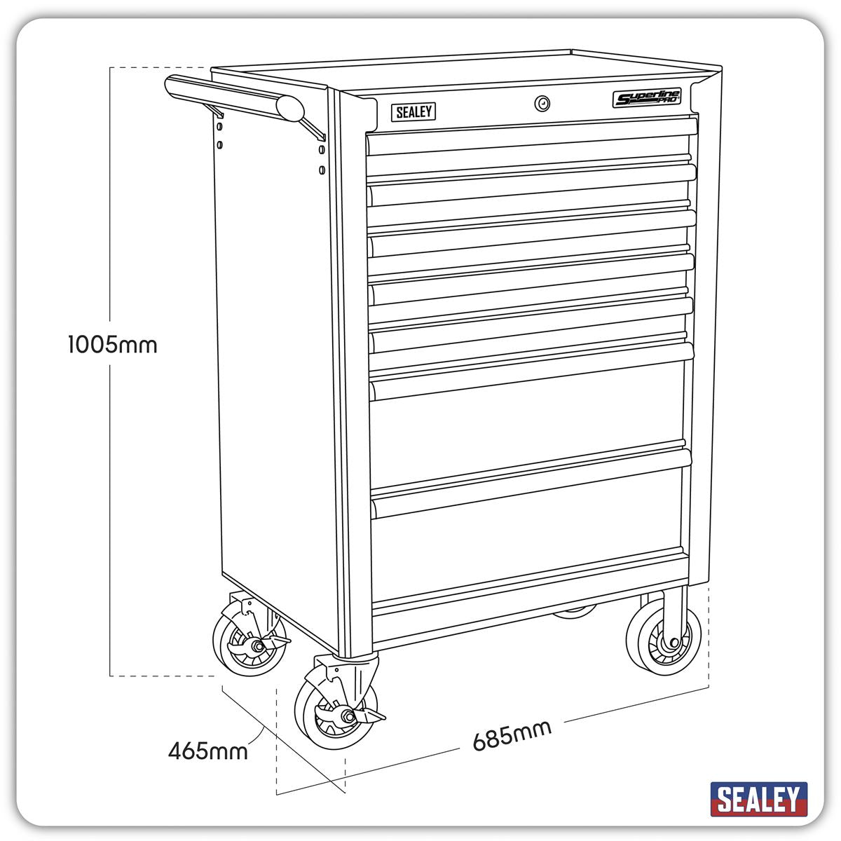 Sealey Superline Pro Rollcab 7 Drawer with Ball-Bearing Slides - Red