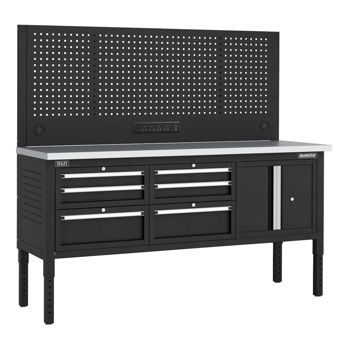 Sealey Superline Pro Superline PRO® Modular Workbench with 6 Drawers & Cupboard Stainless Steel Worktop 1830mm