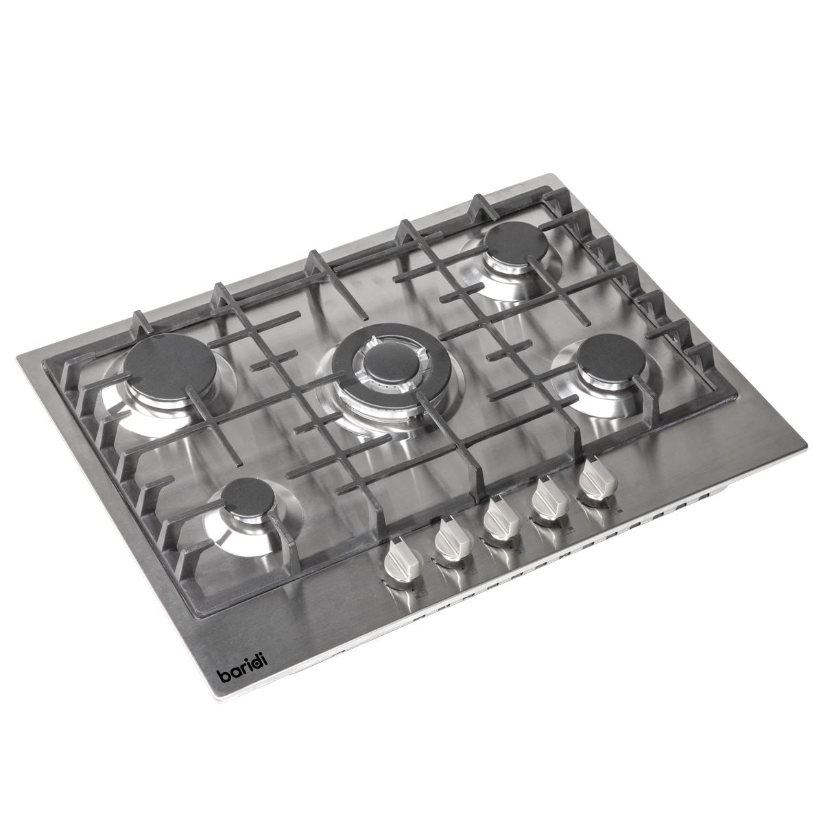 Baridi 70cm Gas Hob, 5 Burner and Cast Iron Pan Supports, Stainless Steel White Rose Tools