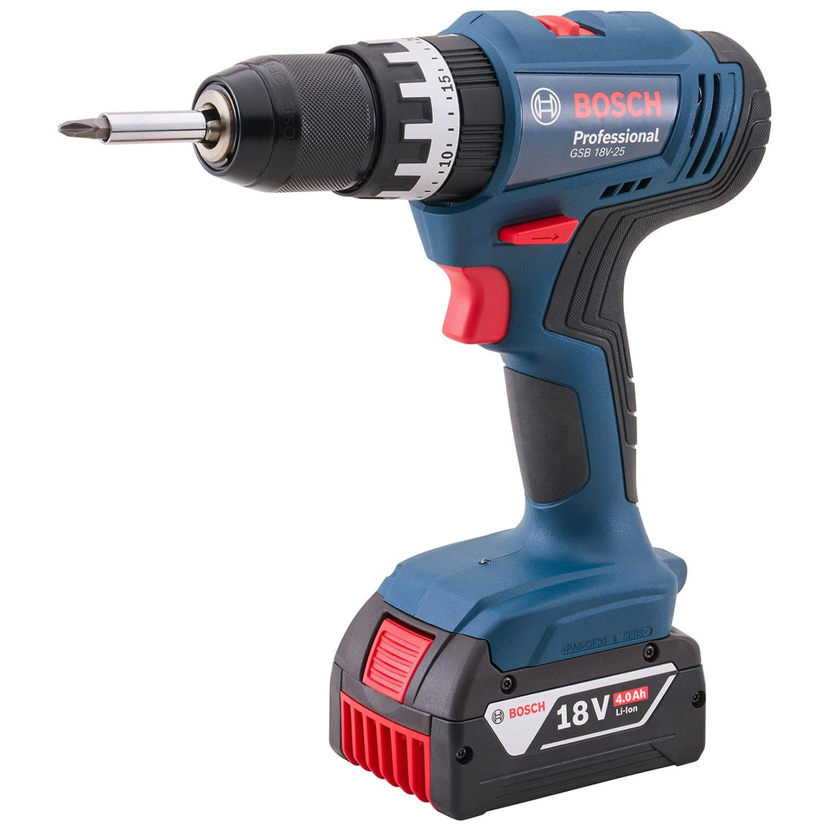 Bosch 18V Combi Drill with 2 x 4Ah Li-ion Batteries White Rose Tools