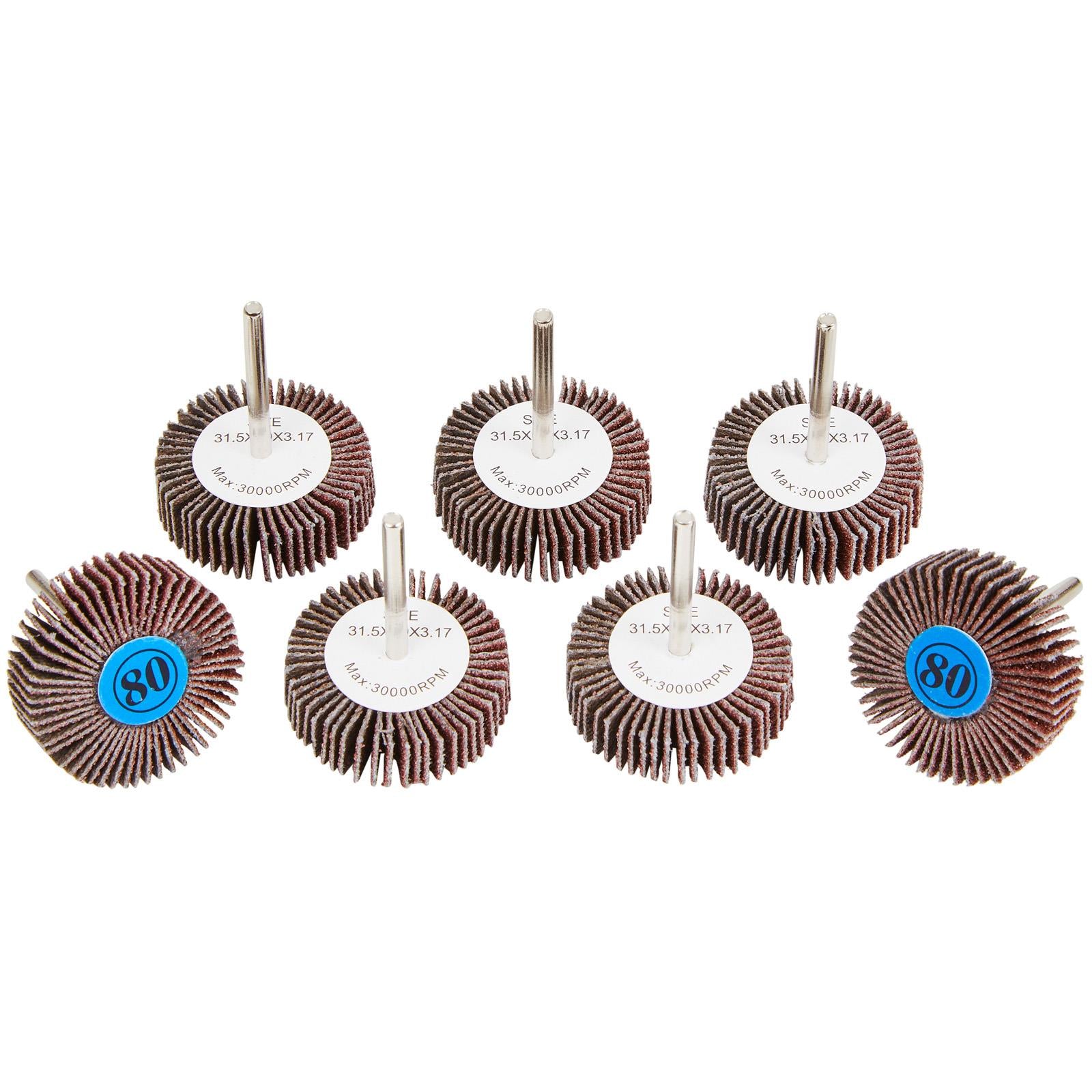 BlueSpot Flap Wheels 80 Grit 31.5mm for Rotary Tool 7 Piece