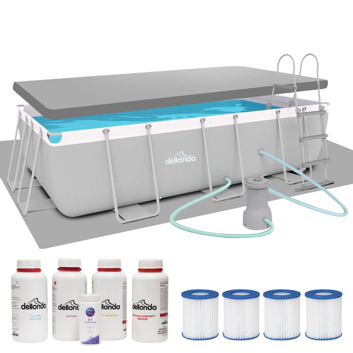 Dellonda 13ft Deluxe Steel Frame Swimming Pool Rectangular with Accessories
