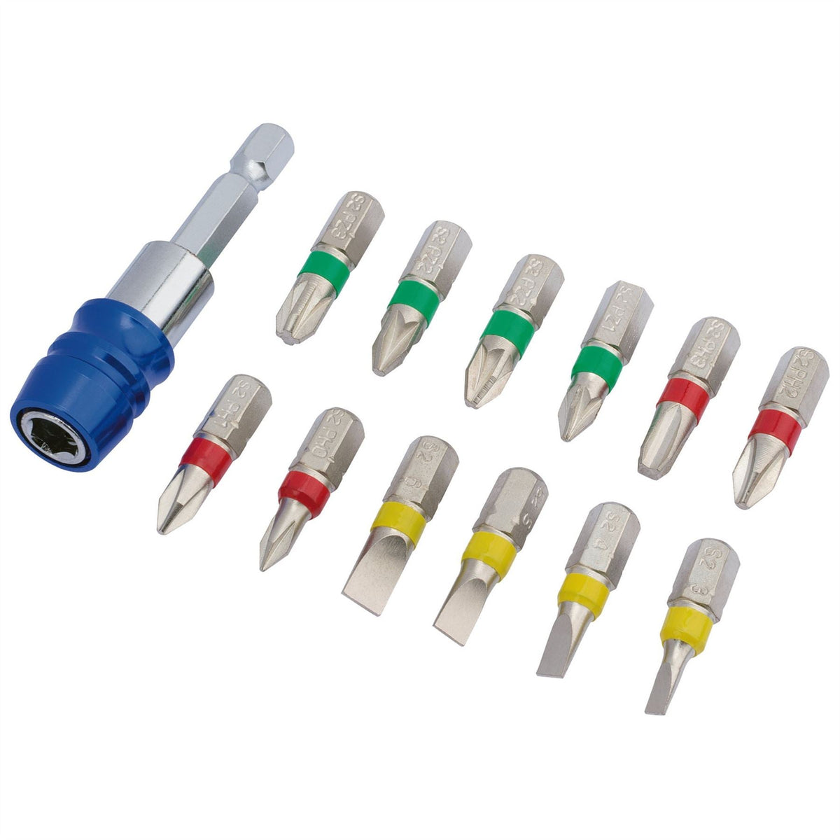 Draper Expert Coloured Screwdriver Bit Set With Magnetic Holder (13 Piece) 82401 White Rose Tools