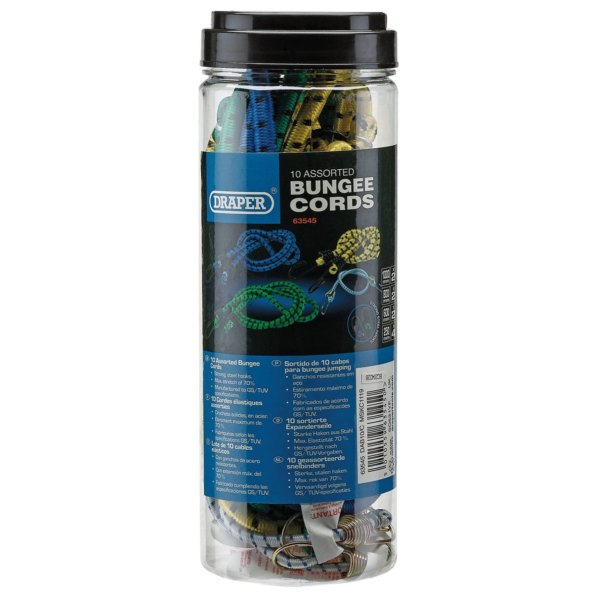Draper Assorted Bungee Cords (Pack of 10) 63545 White Rose Tools