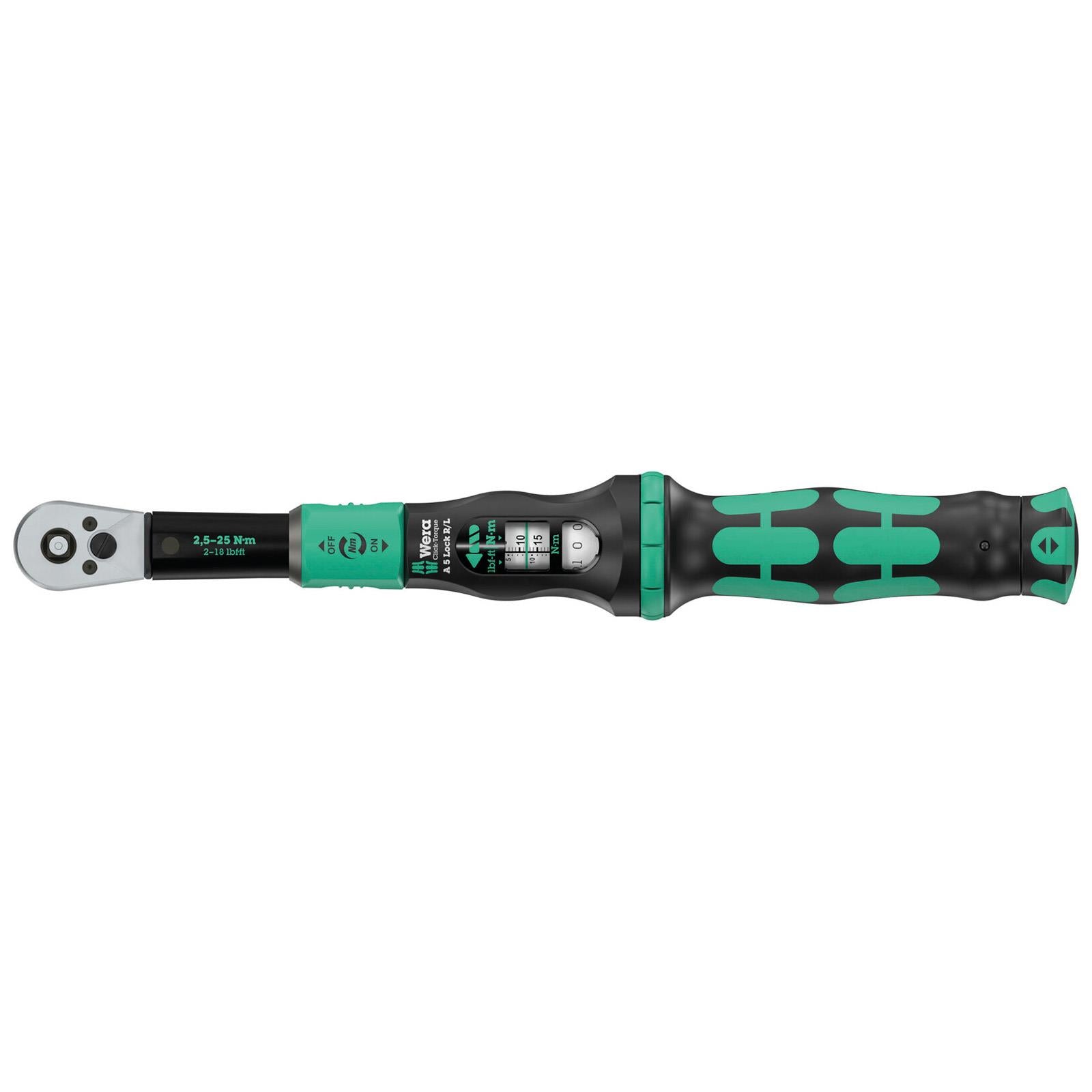 Wera Click Torque Lock Wrench A 5 R/L Reversible Ratchet 2.5-25 Nm 1/4" Drive Reversible Torque Operation