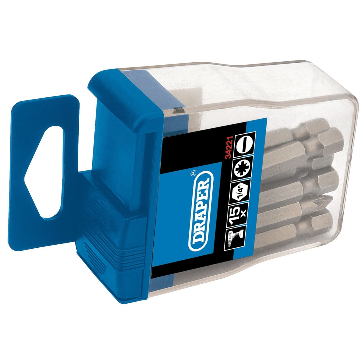 Draper Assorted Insert Bits in Plastic Storage Case 1/4" Hex (15 Piece) 34221 White Rose Tools