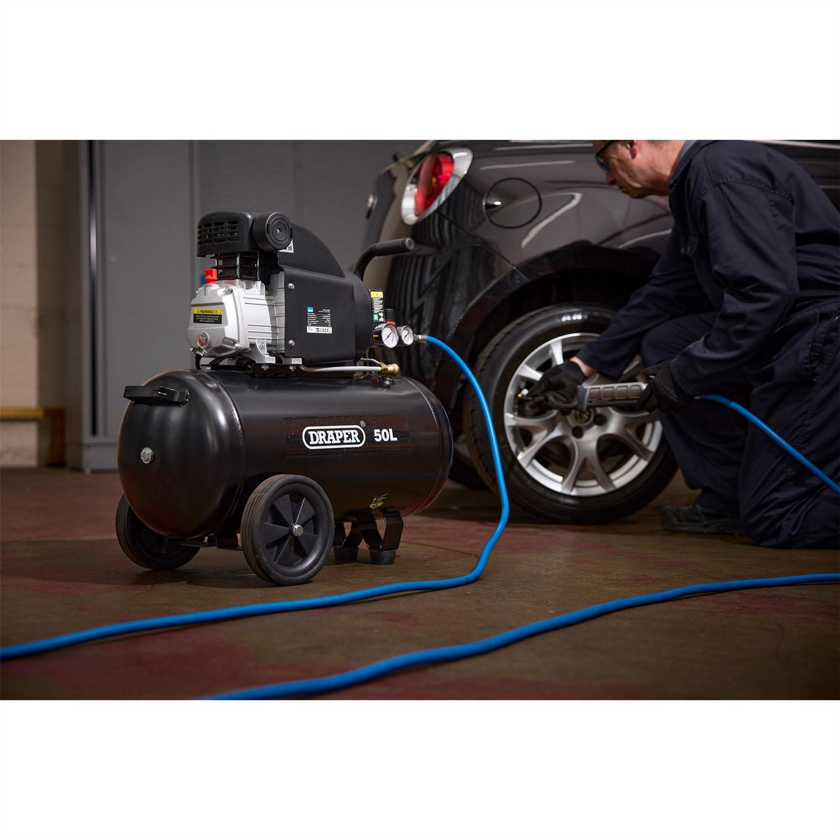 Draper 230V 50L Direct Drive Air Compressor 1.5kW/2HP 24981 White Rose Tools