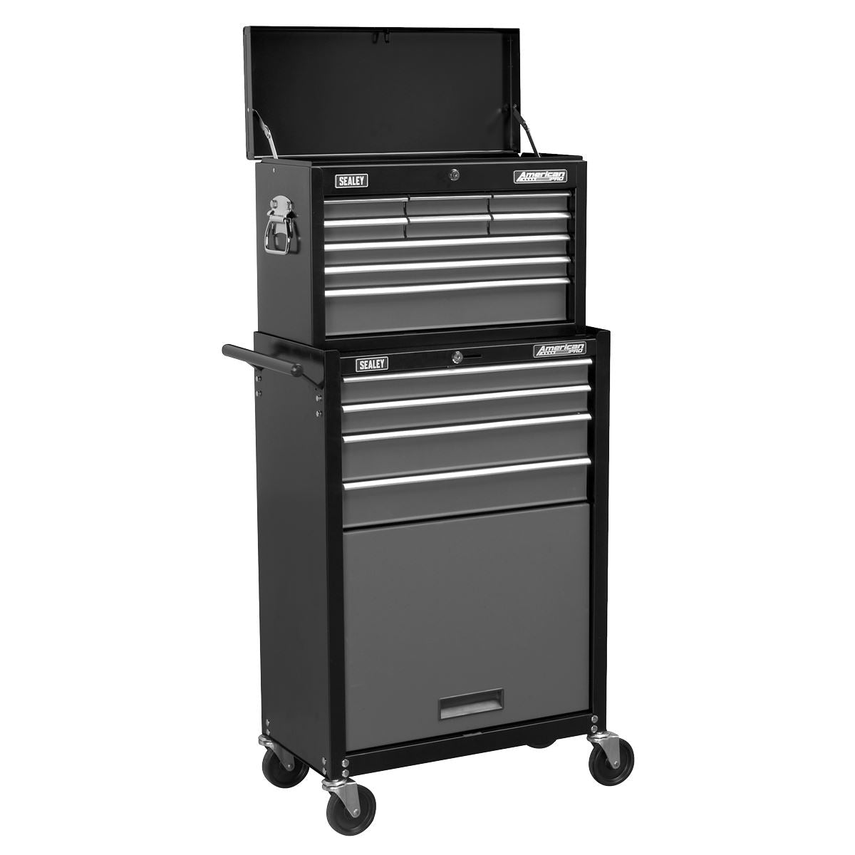 Sealey American Pro Topchest & Rollcab Combination 13 Drawer with Ball-Bearing Slides - Black/Grey
