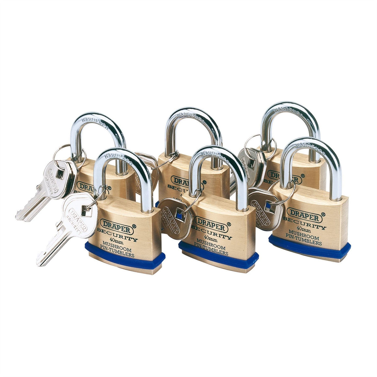 Draper Solid Brass Padlocks with Hardened Steel Shackle 40mm (Pack of 6) 67659 White Rose Tools