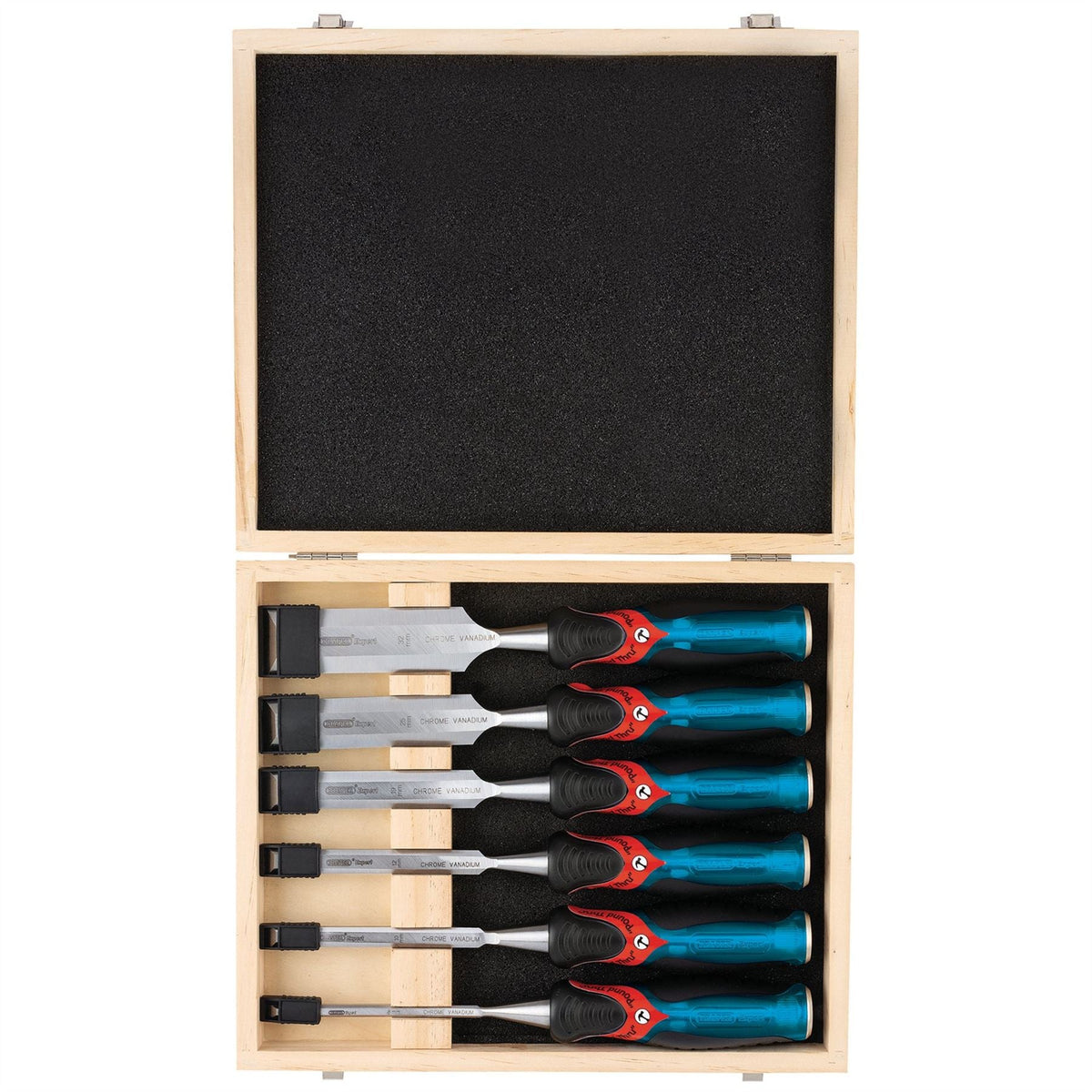Draper Expert Soft Grip 'Pound Thru' Bevel Edge Wood Chisel Set 140mm (6 Piece) 70419 White Rose Tools