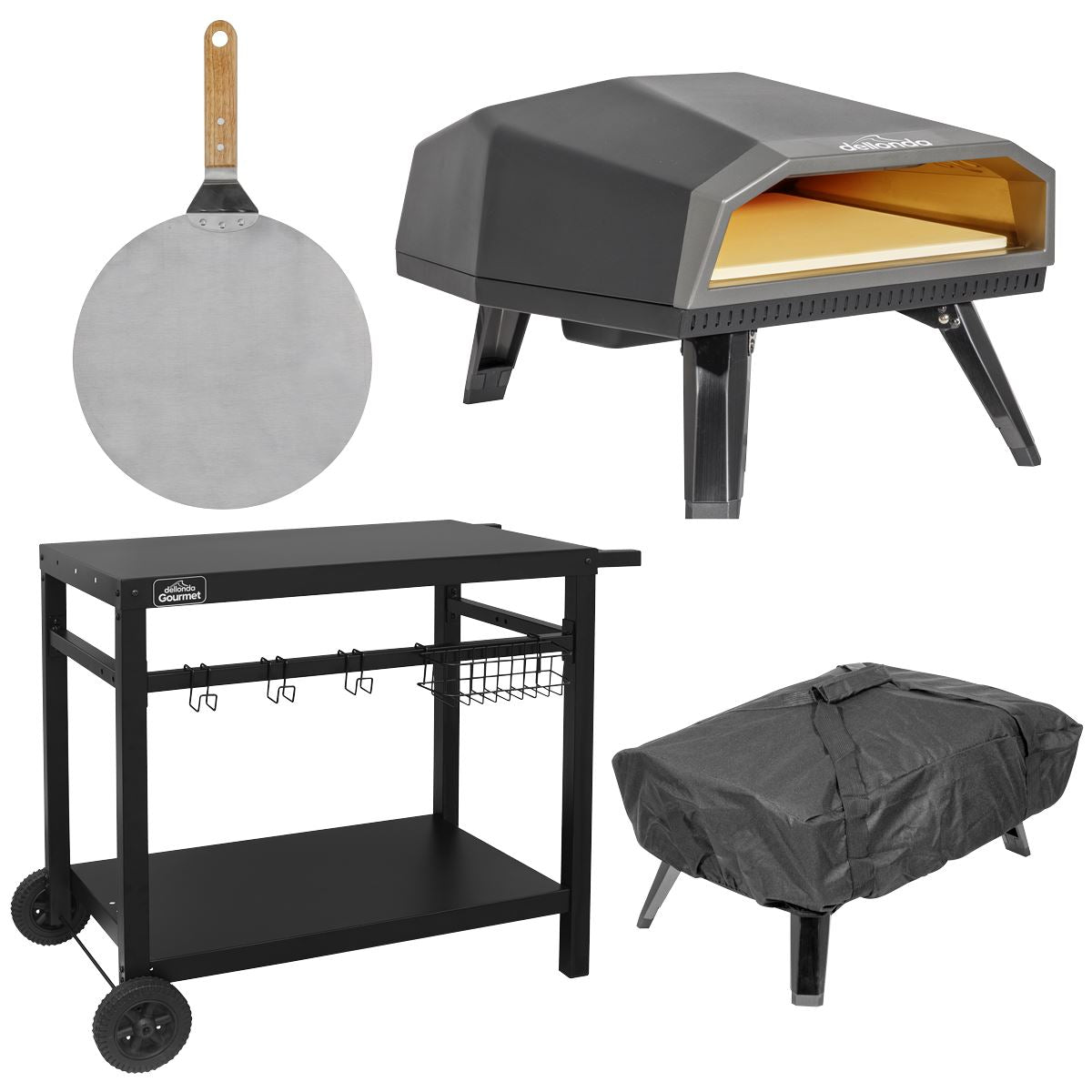 Dellonda Gas Pizza Oven with Gas Regulator, Water-Resistant Cover, 12" Pizza Peel & Plancha/BBQ Trolley