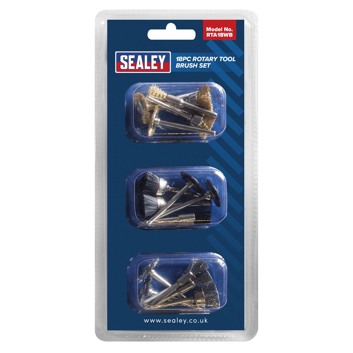Sealey Rotary Tool Brush Set 18 Piece Brass Steel Wire Nylon Brushes
