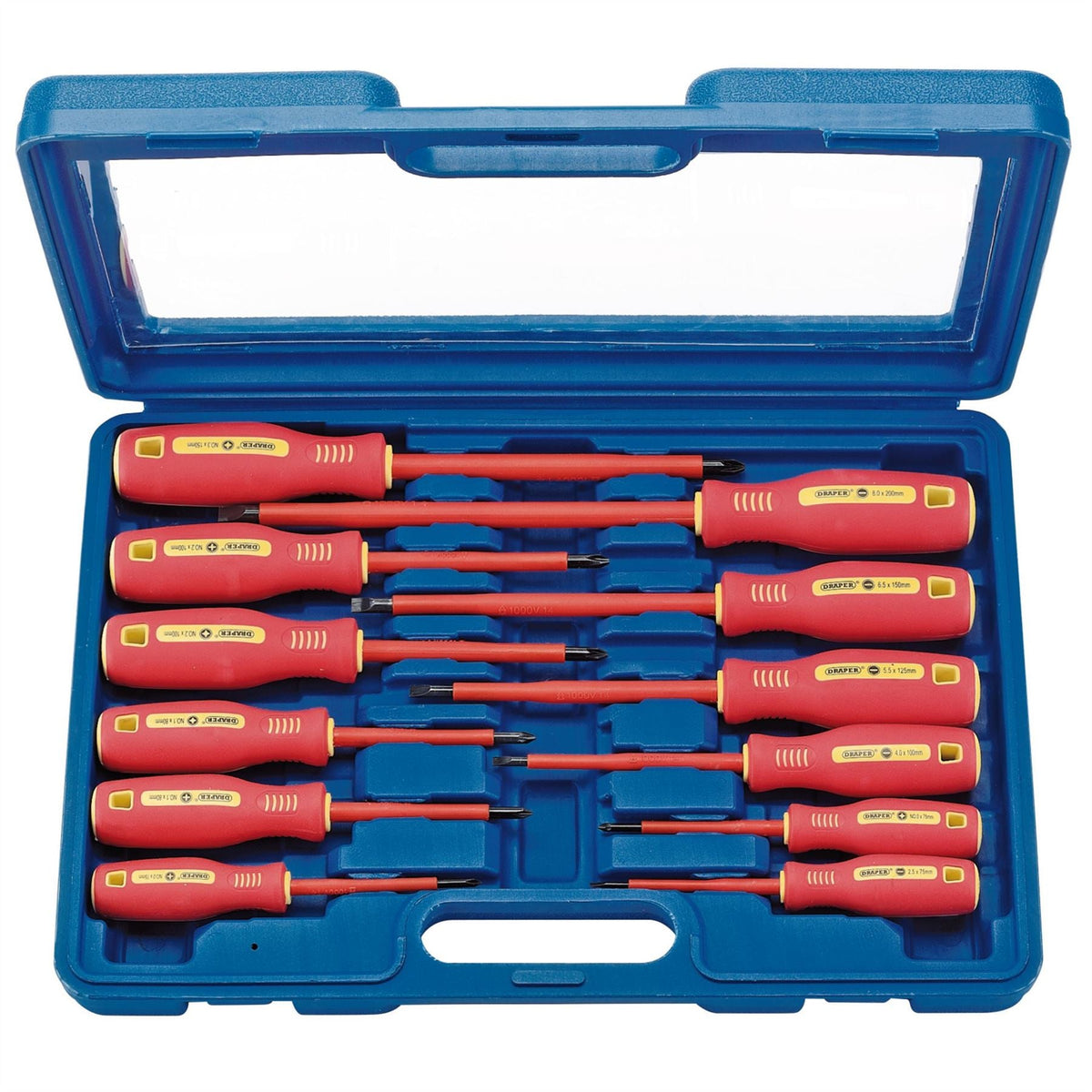 Draper Fully Insulated Screwdriver Set (12 Piece) 46541 White Rose Tools