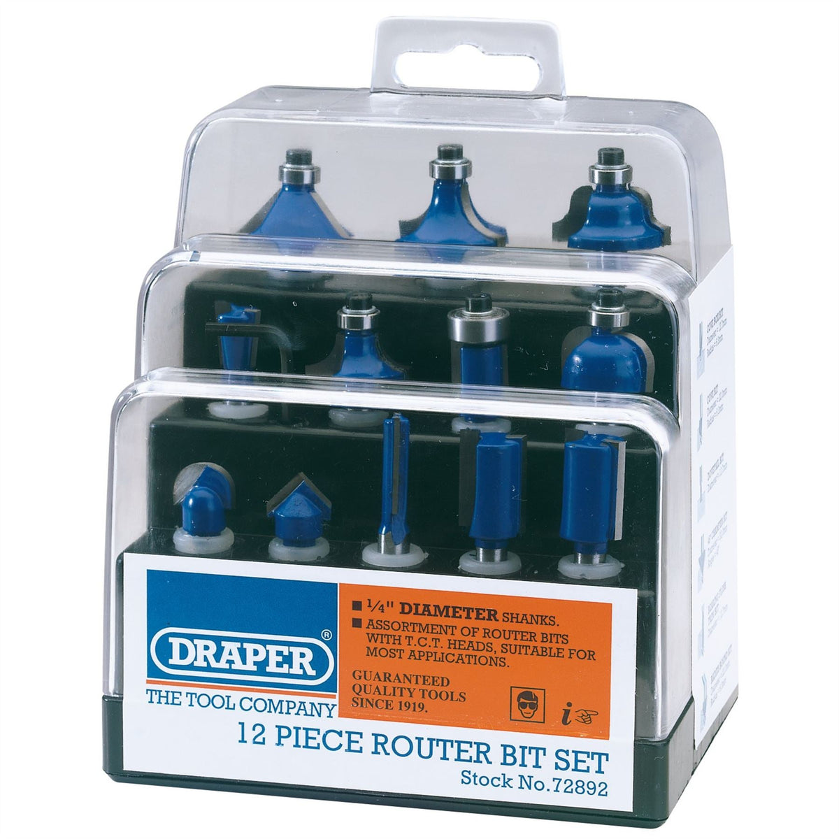 Draper TCT Router Bit Set 1/4" (12 Piece) 72892 White Rose Tools