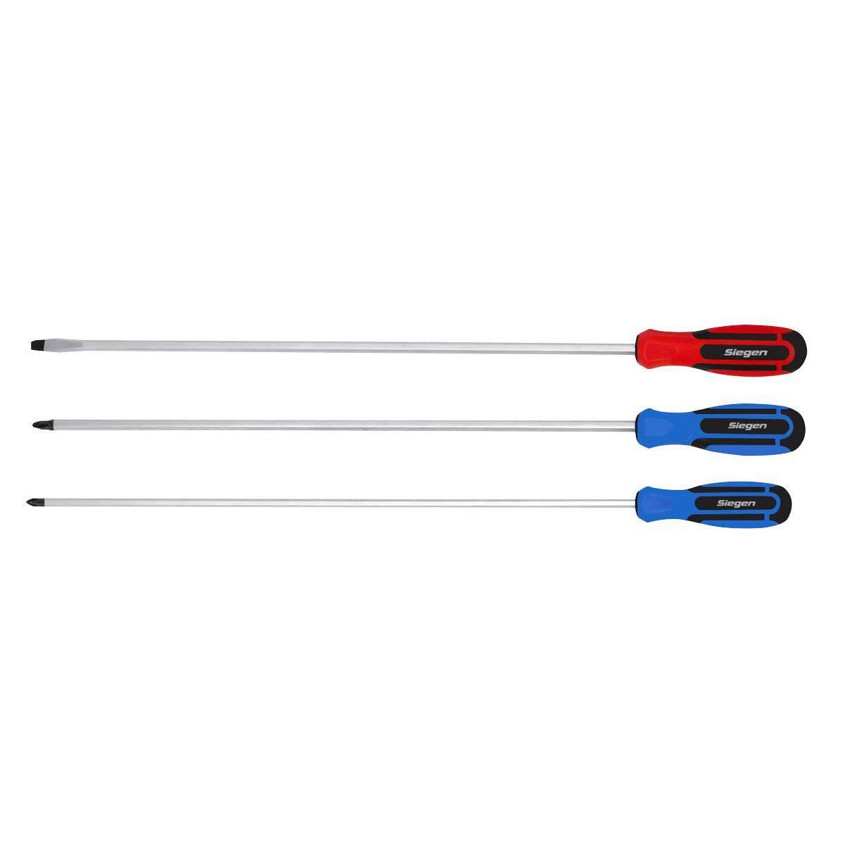 Siegen Screwdriver Set Extra Long Magnetised Tip Colour Coded Phillips Slotted White Rose Tools