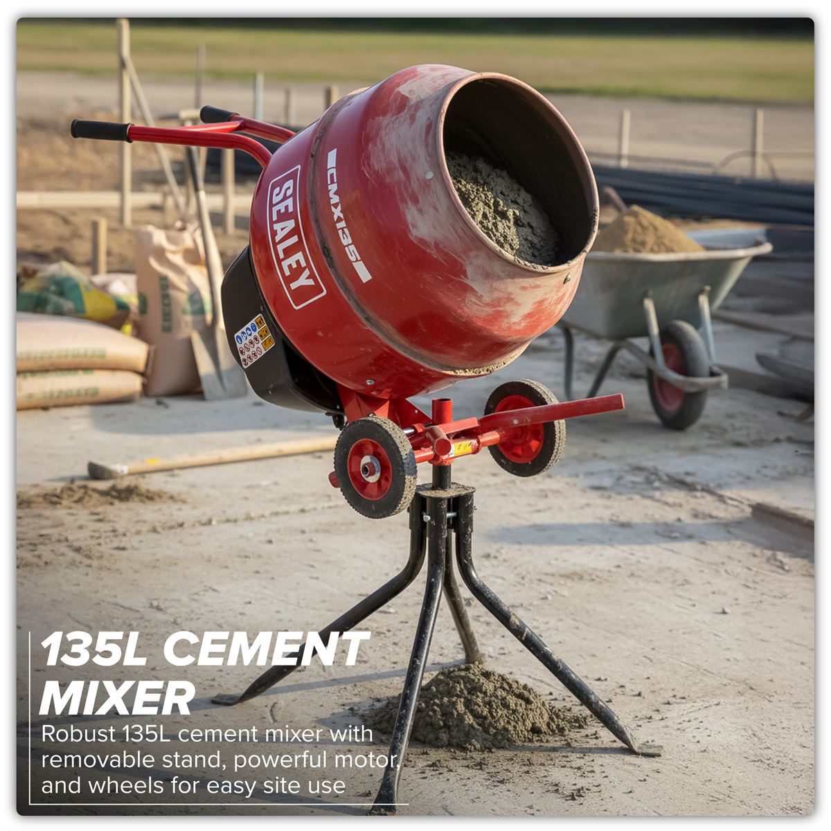 Sealey 135L Cement Mixer with Stand 550W