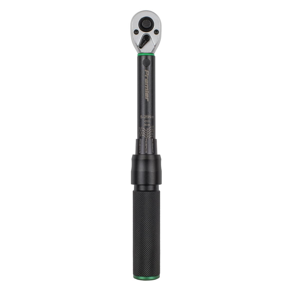Sealey Premier Black Torque Wrench Micrometer Style 1/4"Sq Drive Calibrated 5-25Nm - Premier Black White Rose Tools