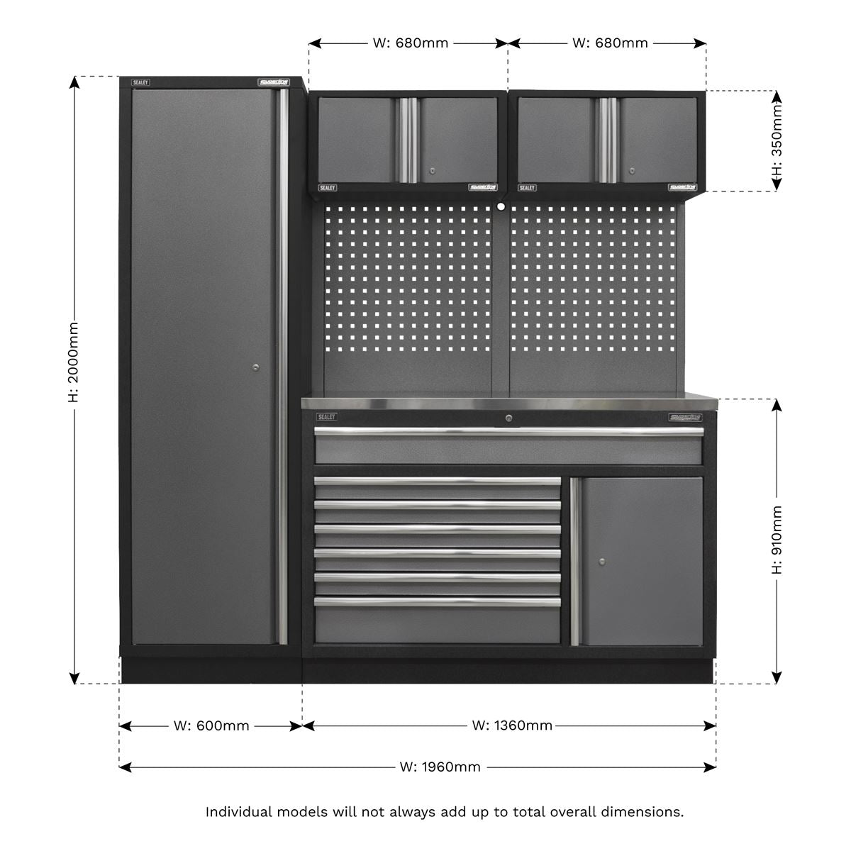 Sealey Superline Pro Superline PRO® 1.96m Storage System - Stainless Steel Worktop