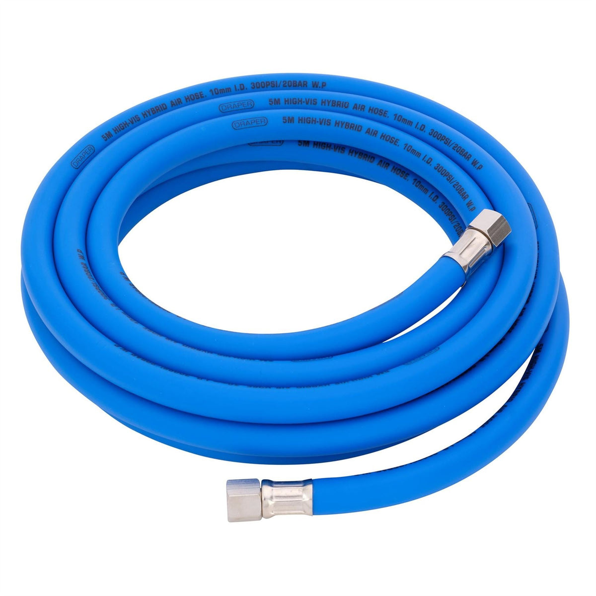 Draper High Visibility Hybrid Air Hose 5m x 10mm 1/4" BSP Blue 31727 White Rose Tools