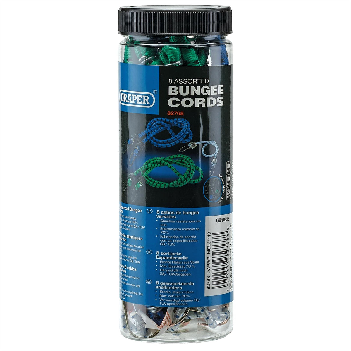 Draper Assorted Bungee Cords (Pack of 8) 82768 White Rose Tools