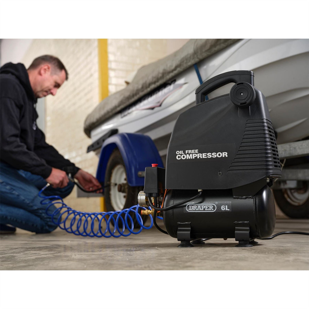 Draper 230V 6L Oil-Free Air Compressor 1.1kW/1.5hp 24974 White Rose Tools