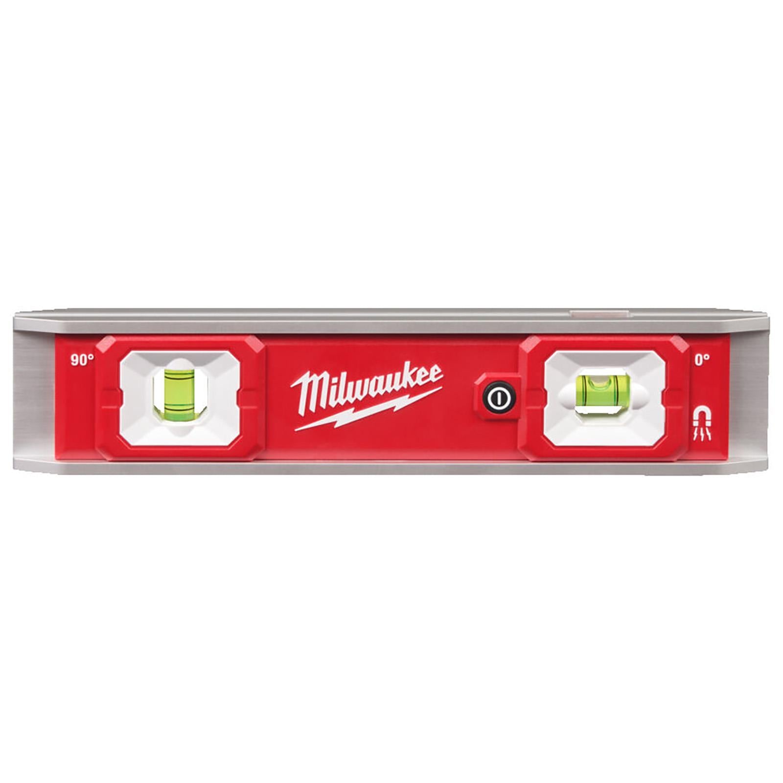Milwaukee 23cm LED Torpedo Spirit Level Magnetic Hi-Vis Vials Slim Aluminium Frame Measuring