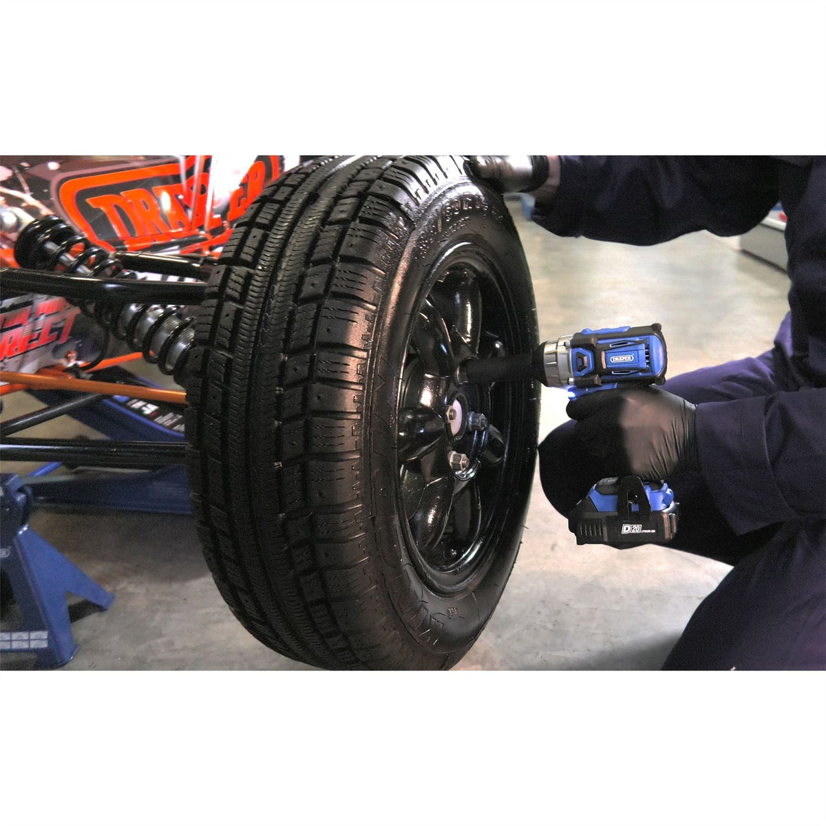 Draper D20 20V Brushless Impact Wrench 1/2" Sq. Dr. 250Nm 2 x 2.0Ah Batteries 1 x Charger 55343 White Rose Tools