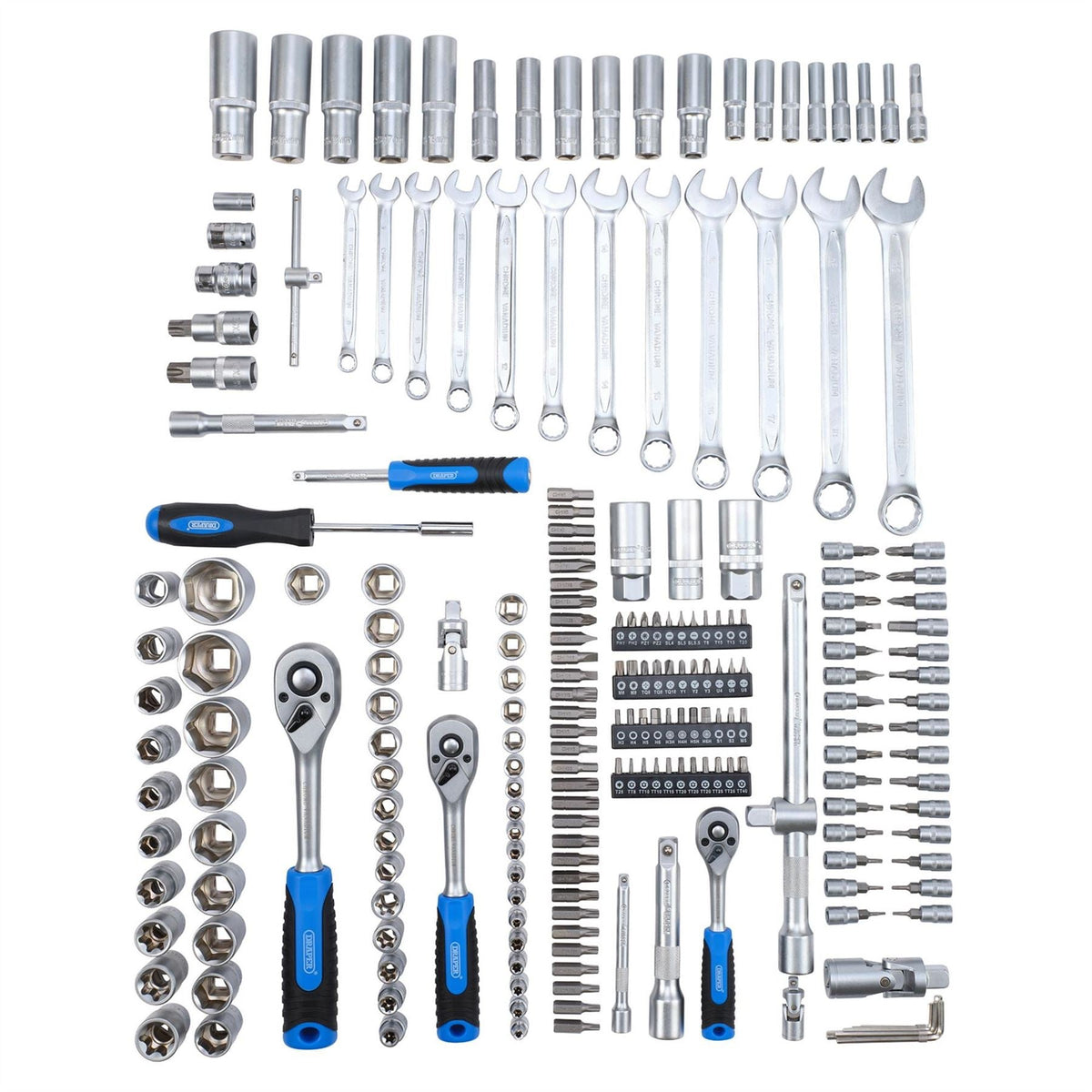 Draper HI-TORQ® Metric Socket and Bit Set 1/4" 3/8" and 1/2" Sq. Dr. (219 Piece) 24232 White Rose Tools