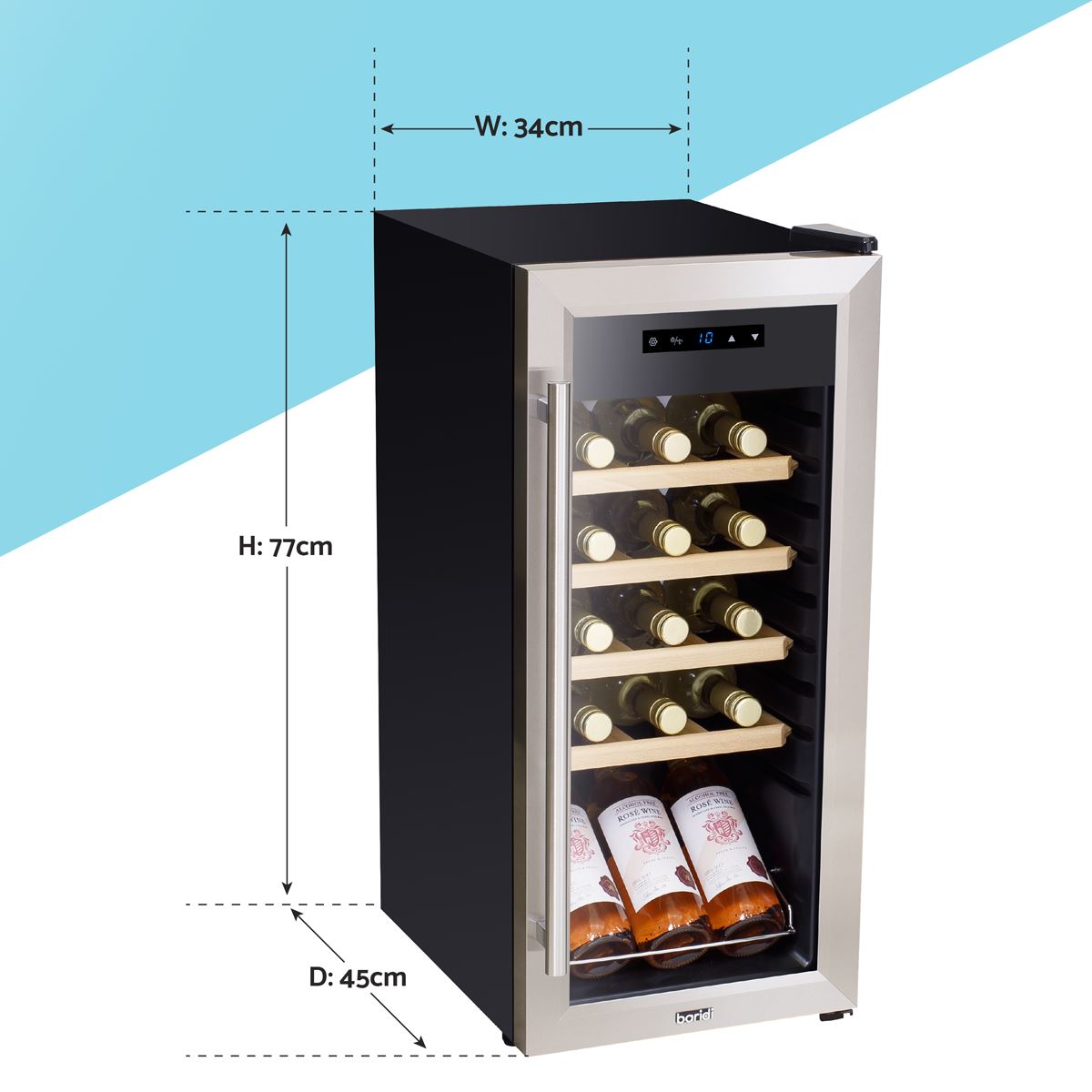 Baridi 18 Bottle Wine Fridge Cooler & Touch Control, LED Light, Stainless Steel White Rose Tools