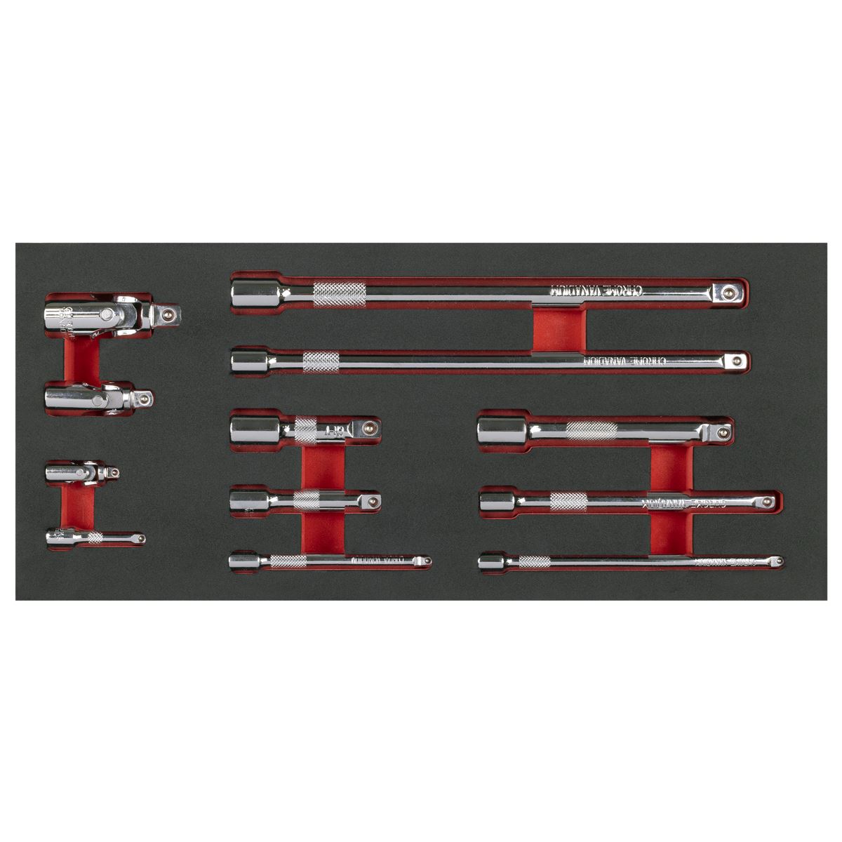 Sealey Premier Wobble Extension Bar Set with Tool Tray 1/4", 3/8" & 1/2"Sq Drive 12pc