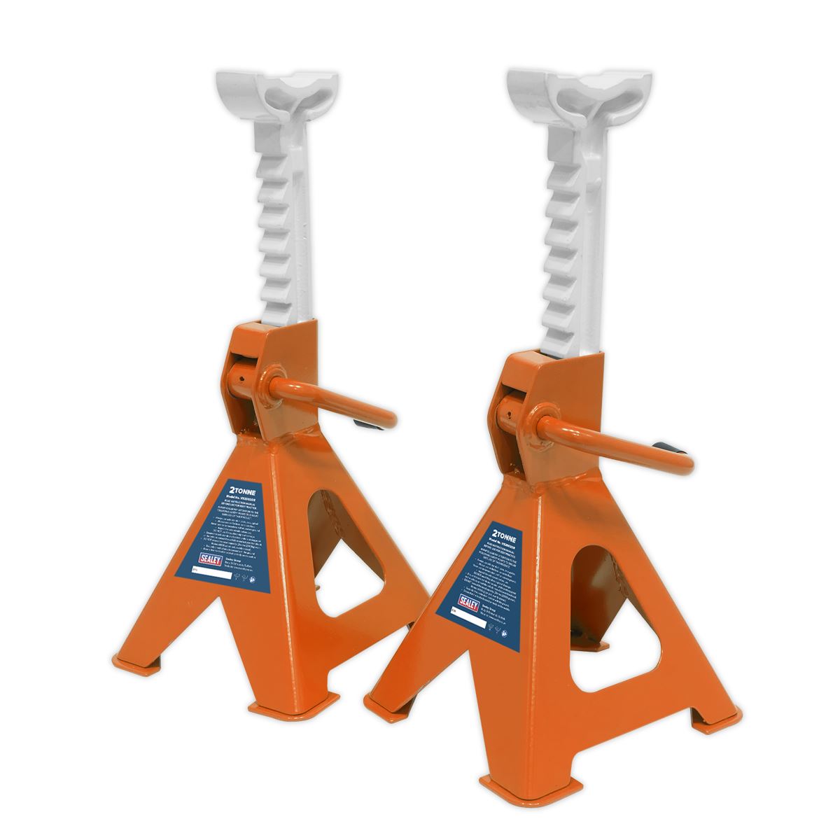 Sealey Ratchet Type Axle Stands (Pair) 2 Tonne Capacity per Stand - Orange