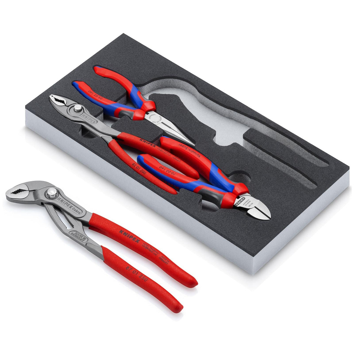 KNIPEX Pliers Set Basic II 4 Pieces in Foam Tray Cobra TwinGrips Side Cutters 00 20 01 V25 White Rose Tools
