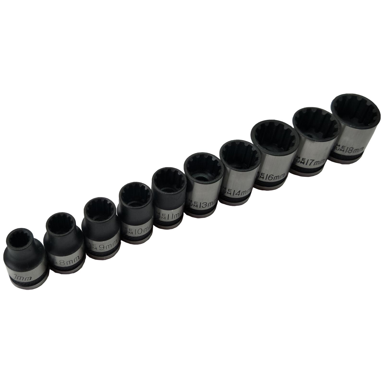 BlueSpot Spline Socket Set Metric Imperial 3/8" Drive 7-18mm 9/32"-23/32" 10 Piece
