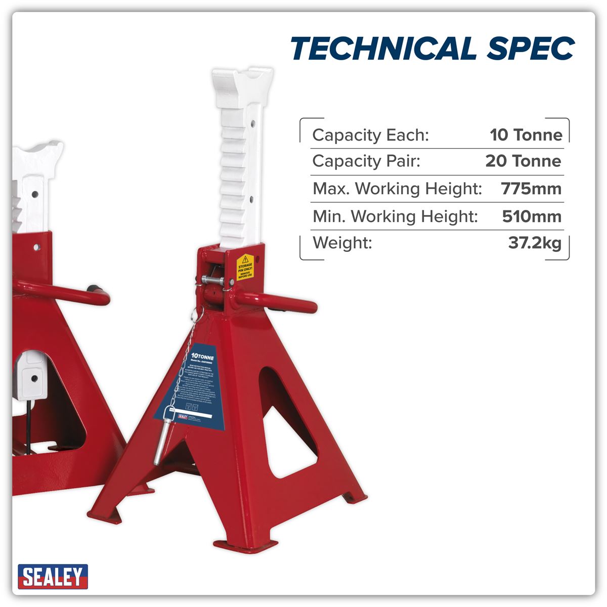 Sealey Auto Rise Ratchet Axle Stands (Pair) 10 Tonne Capacity per Stand
