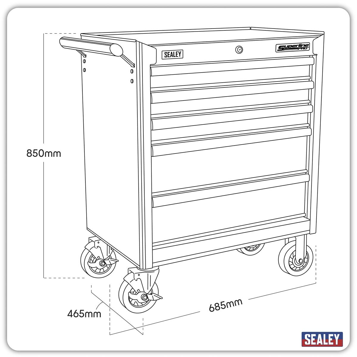 Sealey Superline Pro Rollcab 5 Drawer with Ball-Bearing Slides - Red