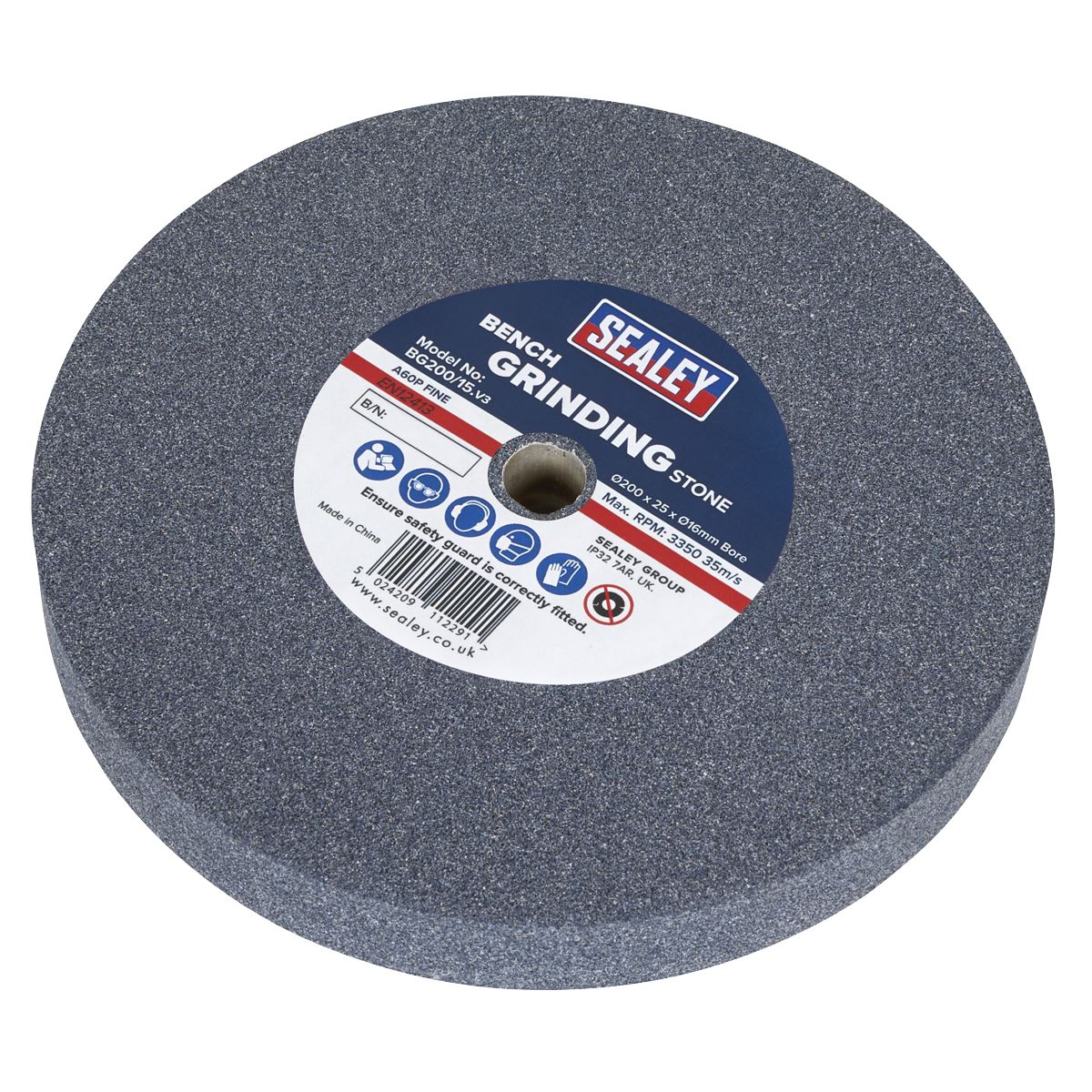 Sealey Grinding Stone Ø200 x 25mm Ø16mm Bore A60P Fine