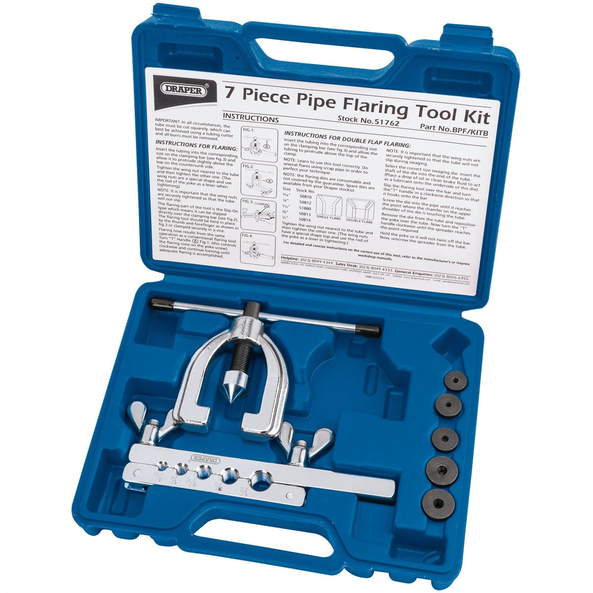 Draper Brake Pipe Flaring Kit (7 Piece) 51762 White Rose Tools