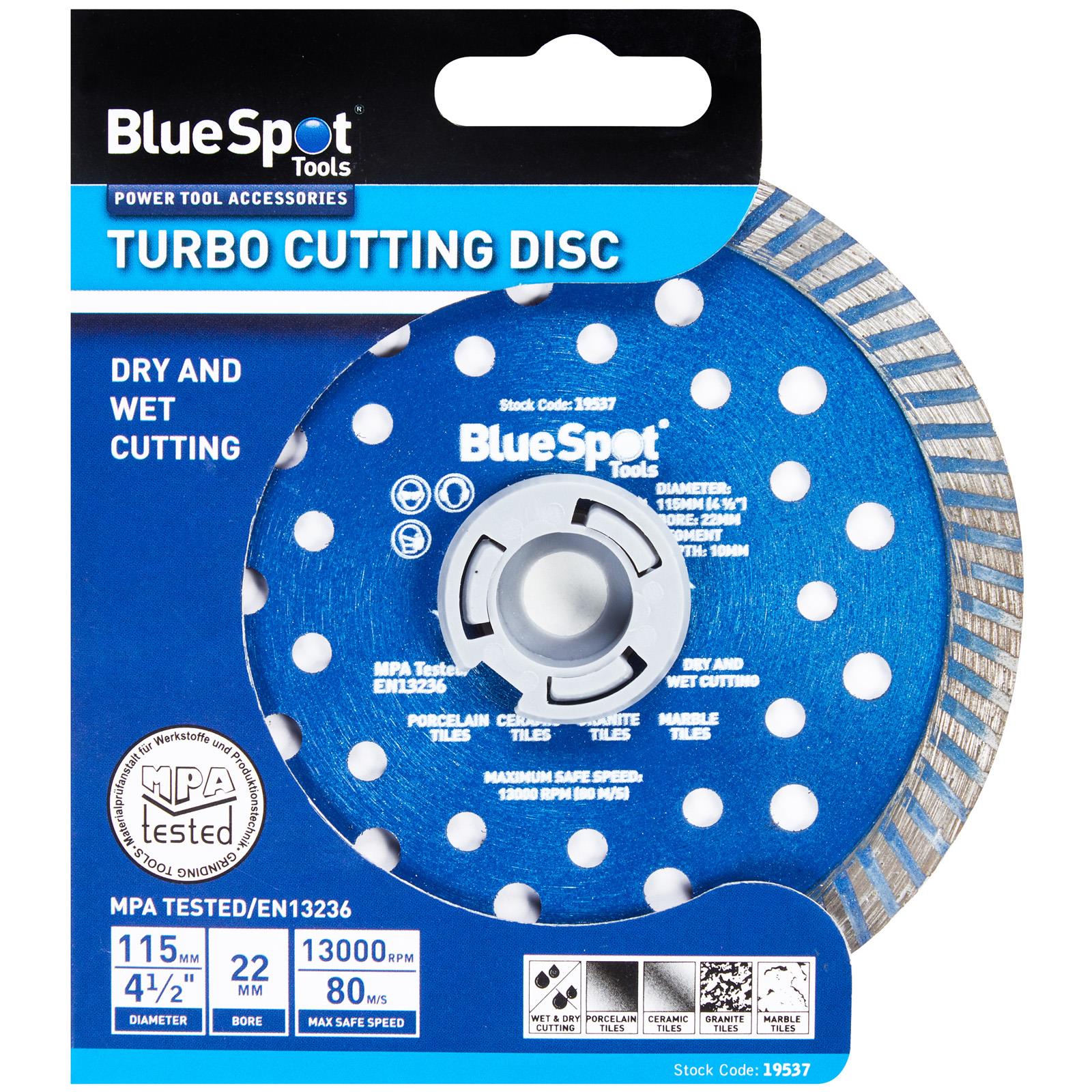 BlueSpot Turbo Cutting Disc 115mm 10mm Segment Depth Wet and Dry