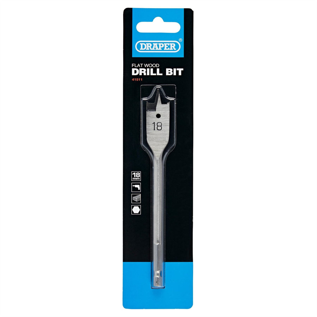 Draper Flat Wood Drill Bit 18 x 152mm 41511 White Rose Tools
