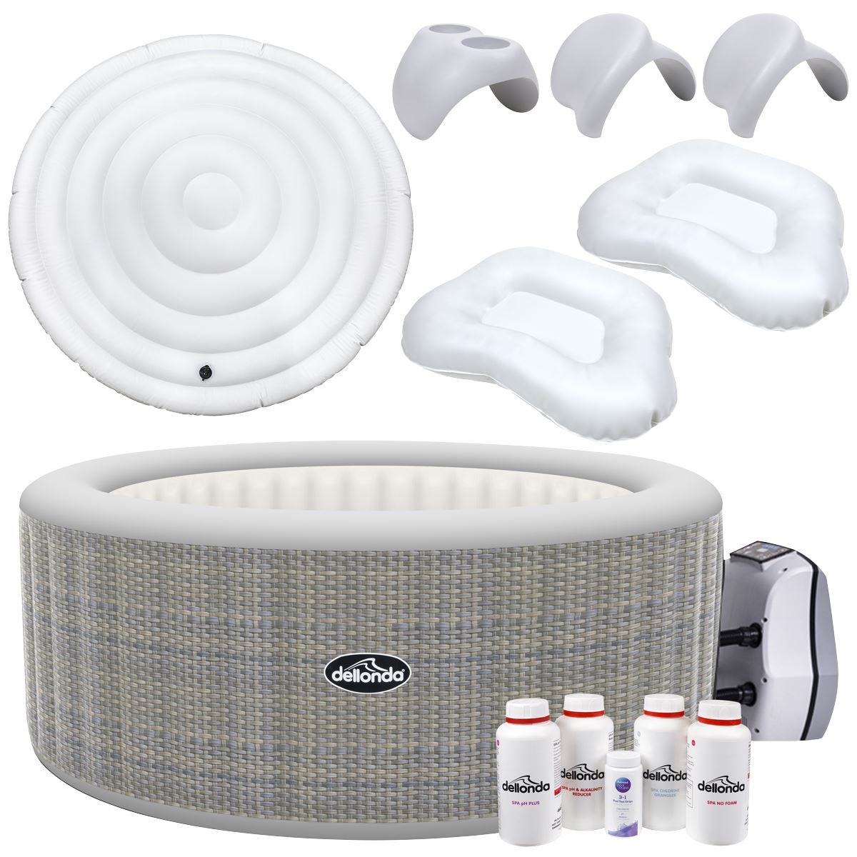Dellonda 2-4 Person Inflatable Hot Tub Spa with Smart Pump and Accessory Kit - Rattan Effect