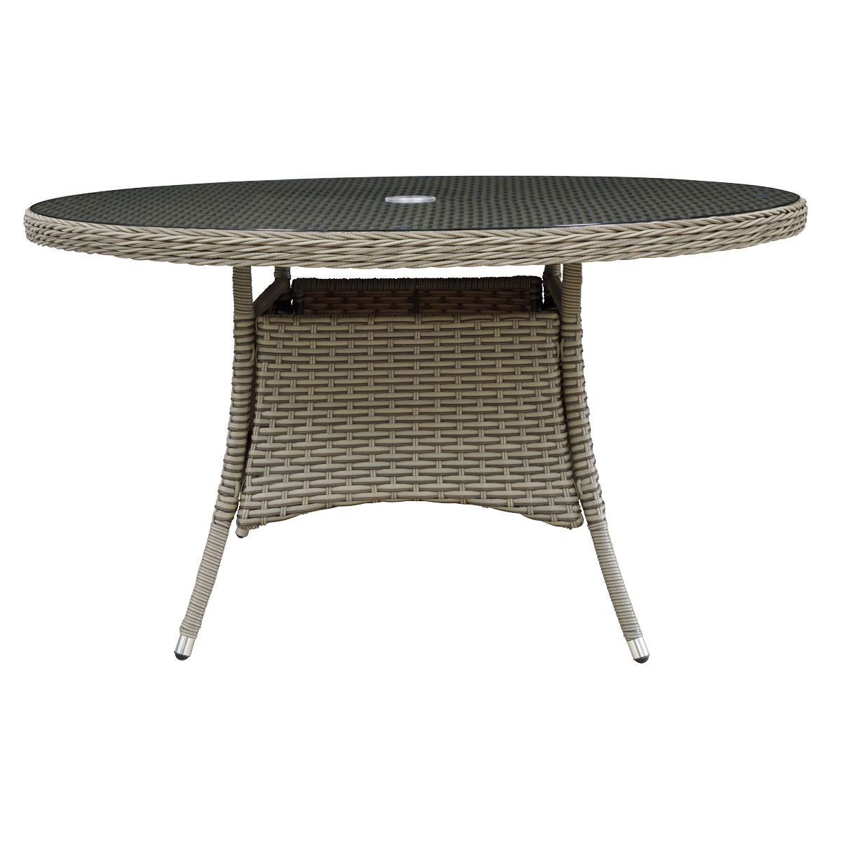 Dellonda Chester Rattan Wicker Outdoor Dining Table with Tempered Glass Top White Rose Tools