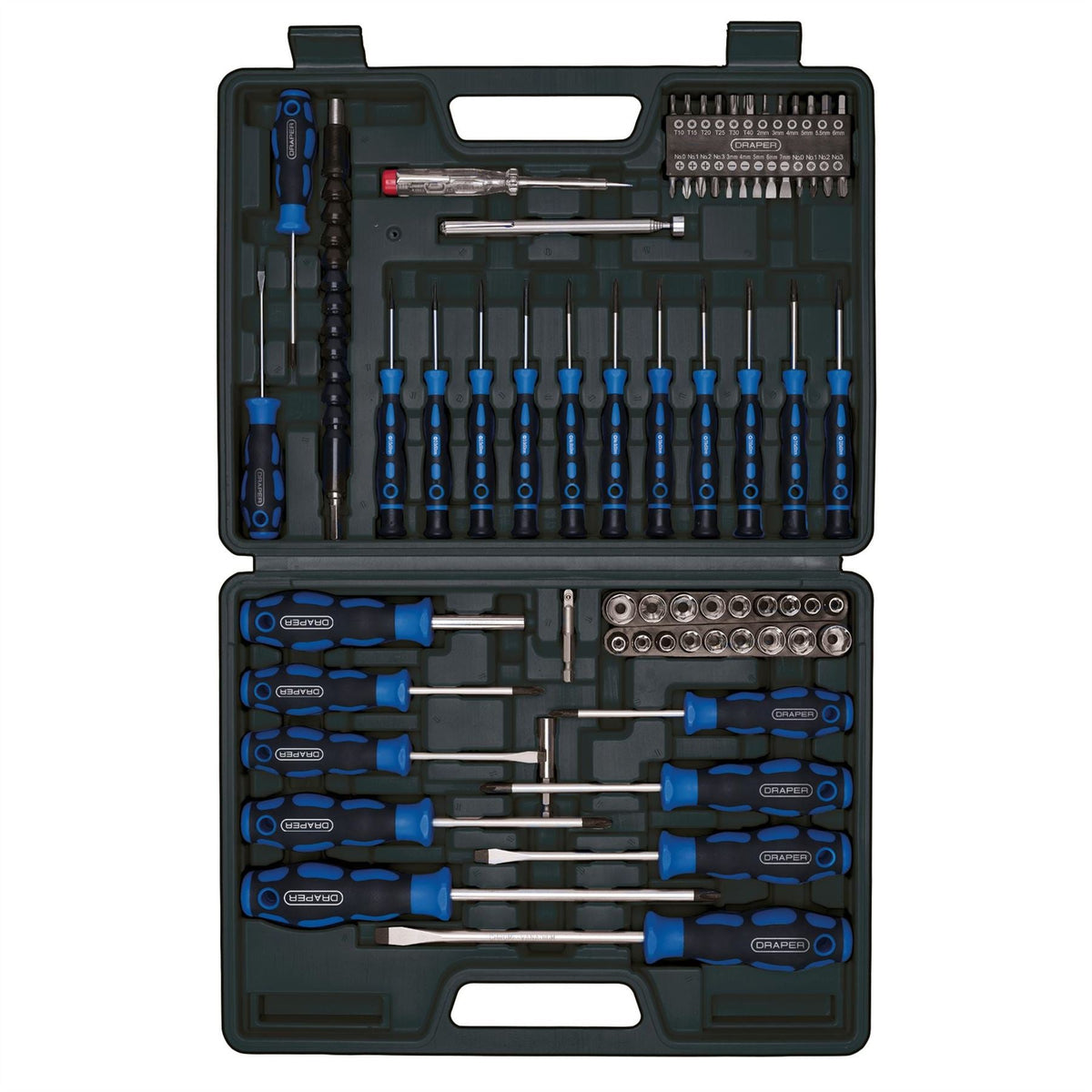 Draper Screwdriver Socket and Bit Set Blue (70 Piece) 40850 White Rose Tools