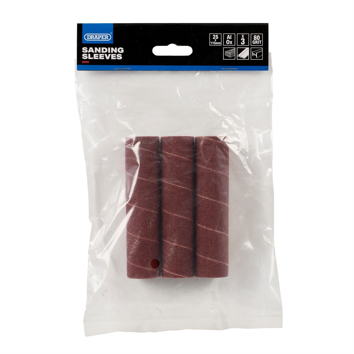 Draper Aluminium Oxide Sanding Sleeves 25 x 115mm 80 Grit (Pack of 3) 08403 White Rose Tools