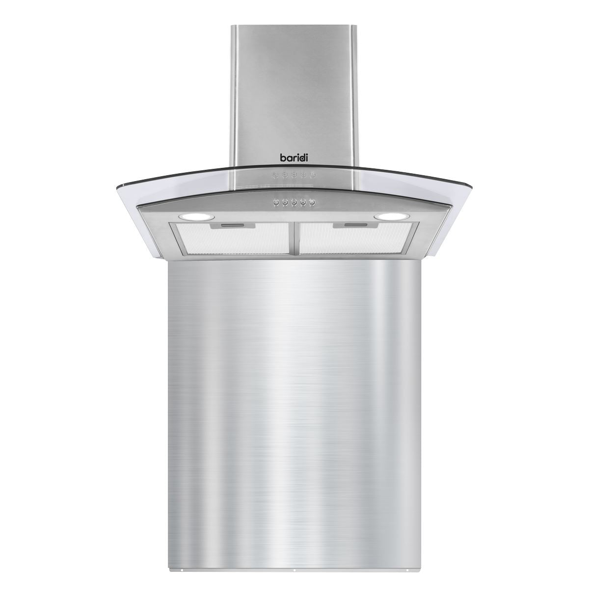Baridi 60cm Curved Glass Cooker Hood with Carbon Filters, LED Lights & Splashback, Stainless Steel White Rose Tools