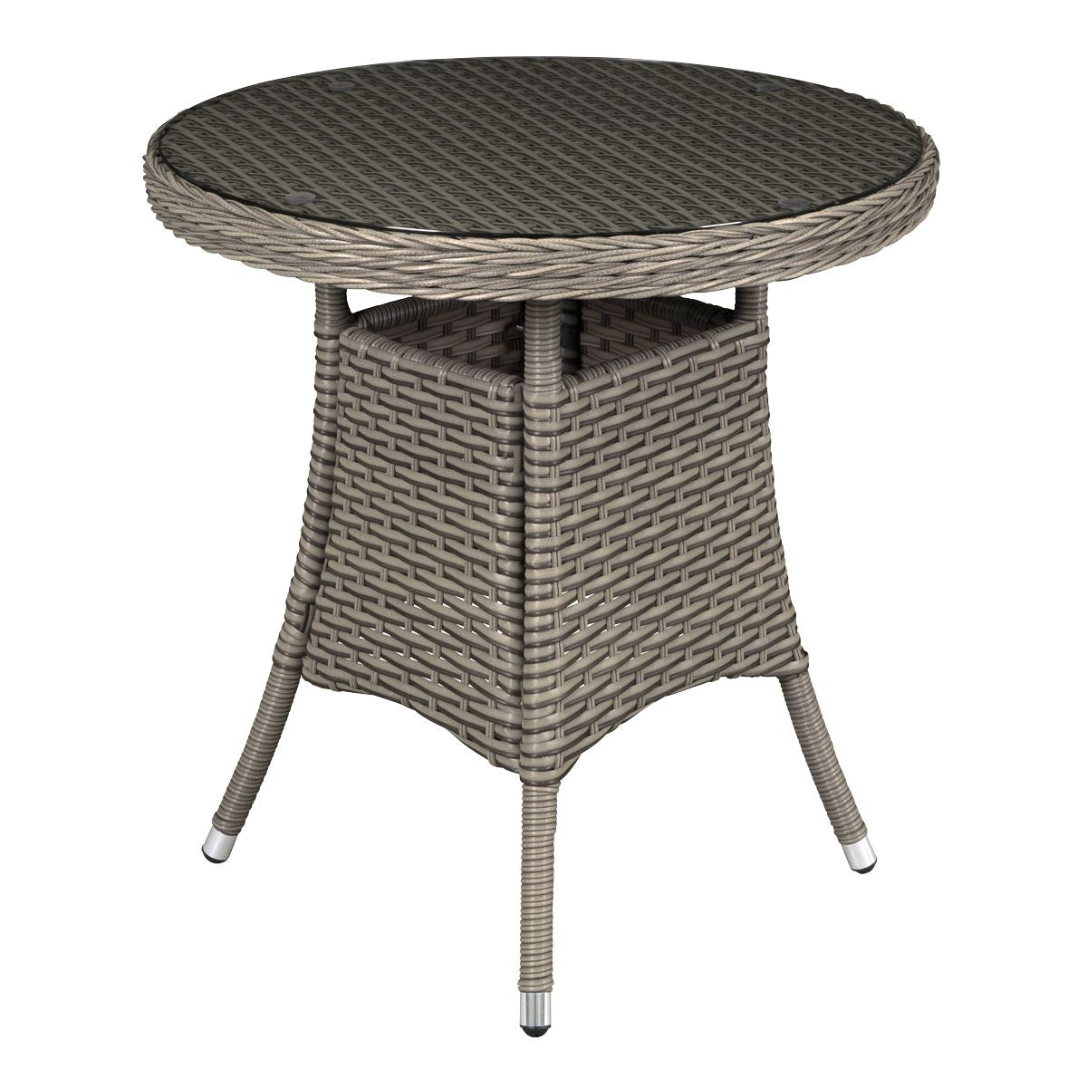 Dellonda Chester Rattan Wicker Outdoor Bistro Table with Tempered Glass Top, Brown