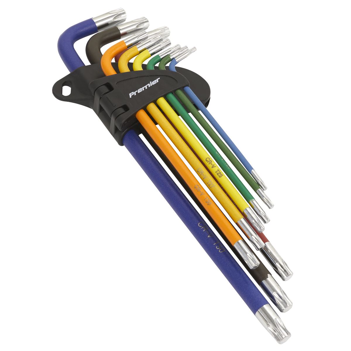 Sealey Premier 9 Piece Colour Coded Extra Long Trx-Star Key Set T10-T50 Safe Storage