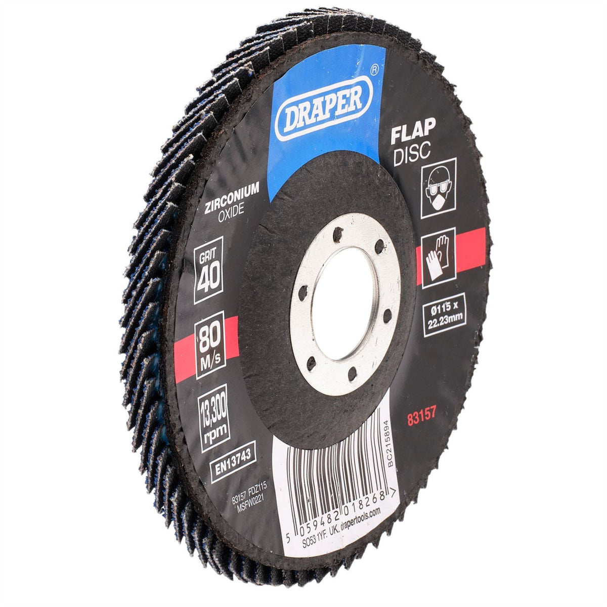Draper Zirconium Oxide Flap Disc 115 x 22.23mm 40 Grit 83157 White Rose Tools