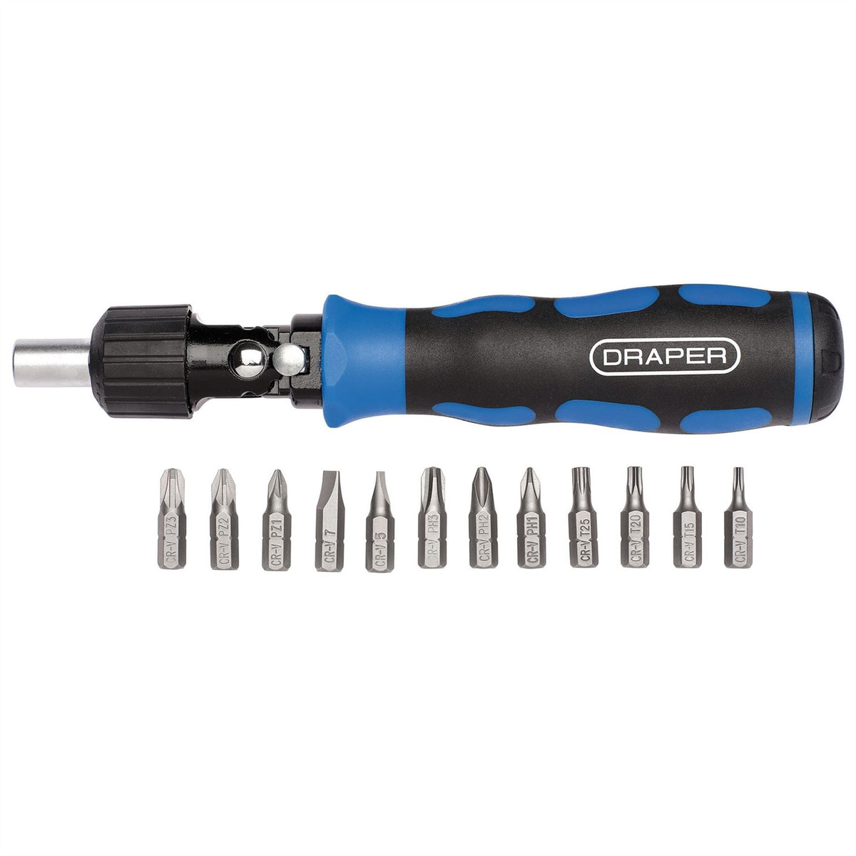 Draper Reversible Pivoting Ratchet Screwdriver and Bit Set (13 Piece) 38124 White Rose Tools