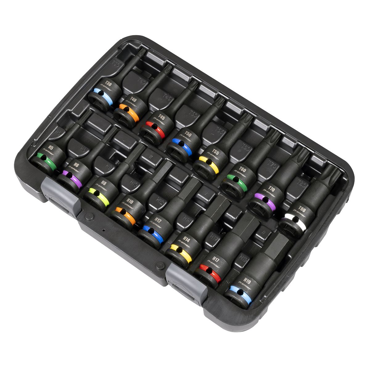 Sealey Premier Hex & TRX-Star* Impact Socket Bit Set 1/2"Sq Drive 16pc White Rose Tools